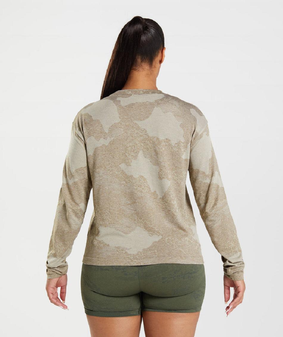 Long Sleeve Damskie Gymshark Adapt Camo Seamless Szare Brązowe | PL 2812FDN